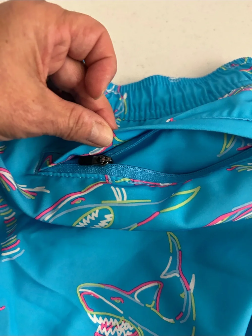 Men's Turquoise Shark & Palm Print Swim Shorts Mens M NWT
